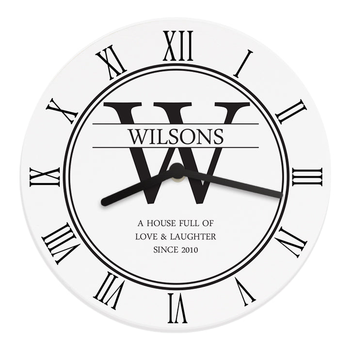 Personalised Family Name & Initial Wooden Clock - Wall Clock - Inspired Creative Gifts