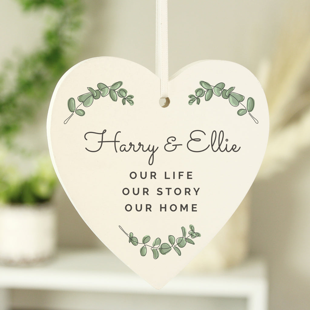 Personalised Botanical Wooden Heart Decoration | Gift for Her