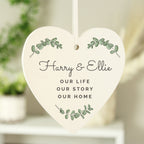 Personalised Botanical Wooden Heart Decoration | Gift for Her