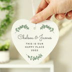 Personalised Botanical Wooden Heart Decoration | Gift for Her