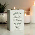 Personalised Botanical White Wooden Tea light Holder | Candles & Reed Diffusers