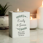 Personalised Botanical White Wooden Tea light Holder | Candles & Reed Diffusers