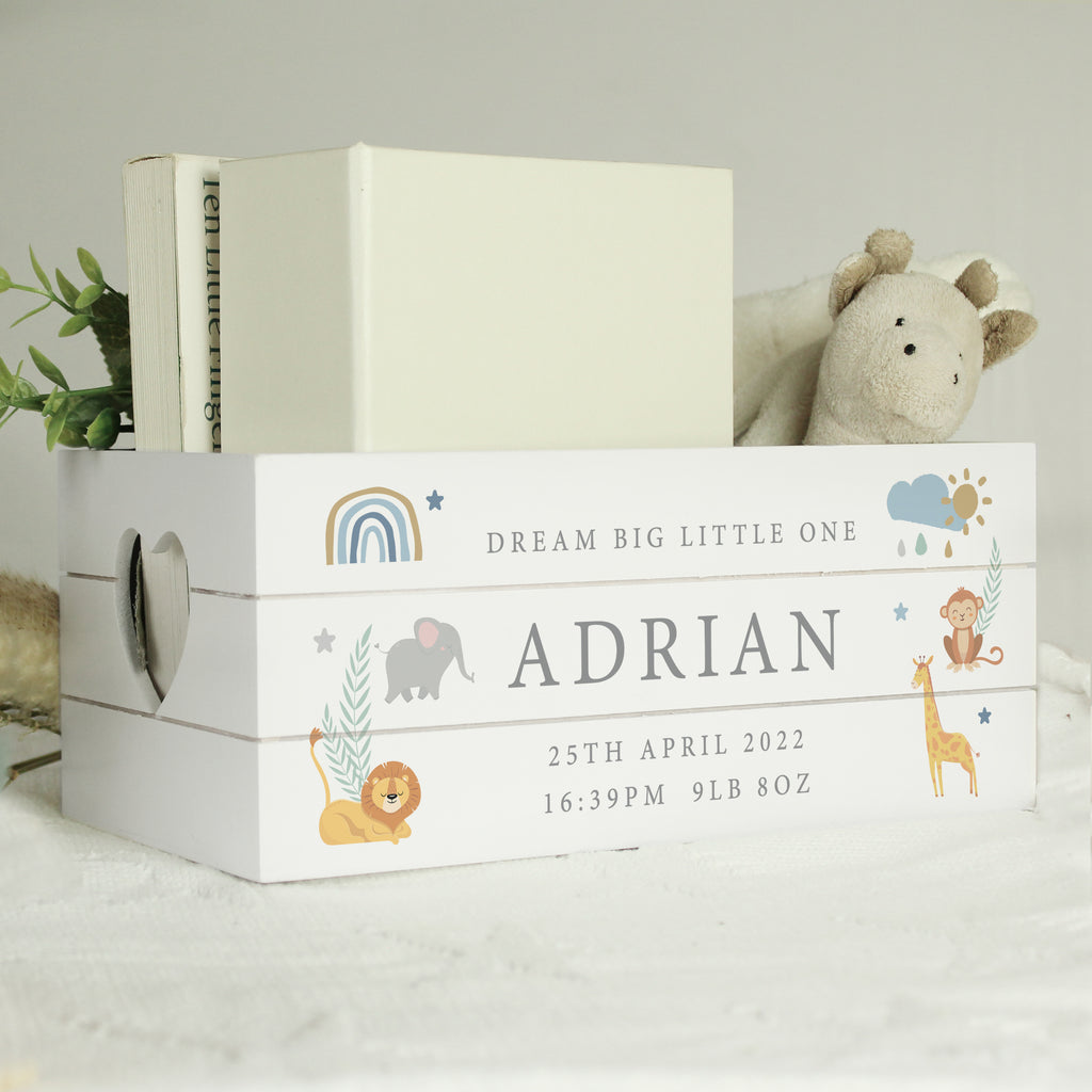 Personalised Safari Animals White Wooden Crate | Storage