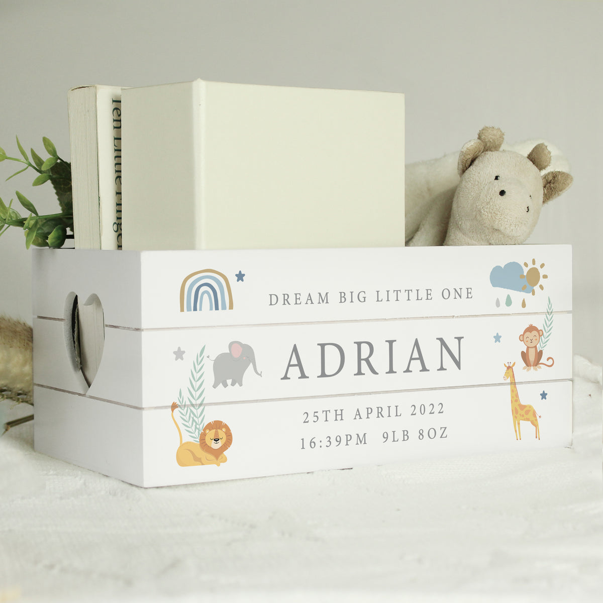Personalised Safari Animals White Wooden Crate | Storage