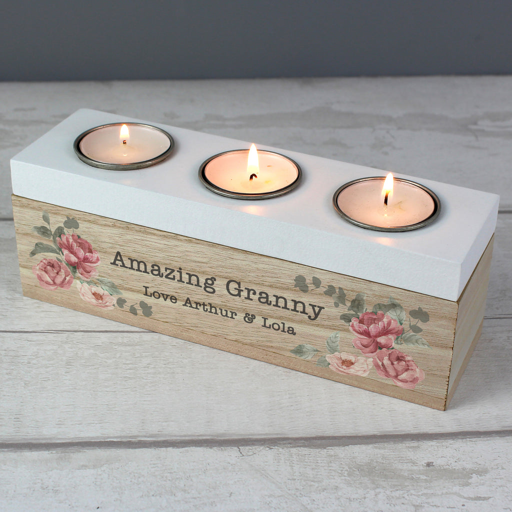 Personalised Floral Watercolour Triple Tealight Box | Candles & Reed Diffusers | Inspired Creative Gifts