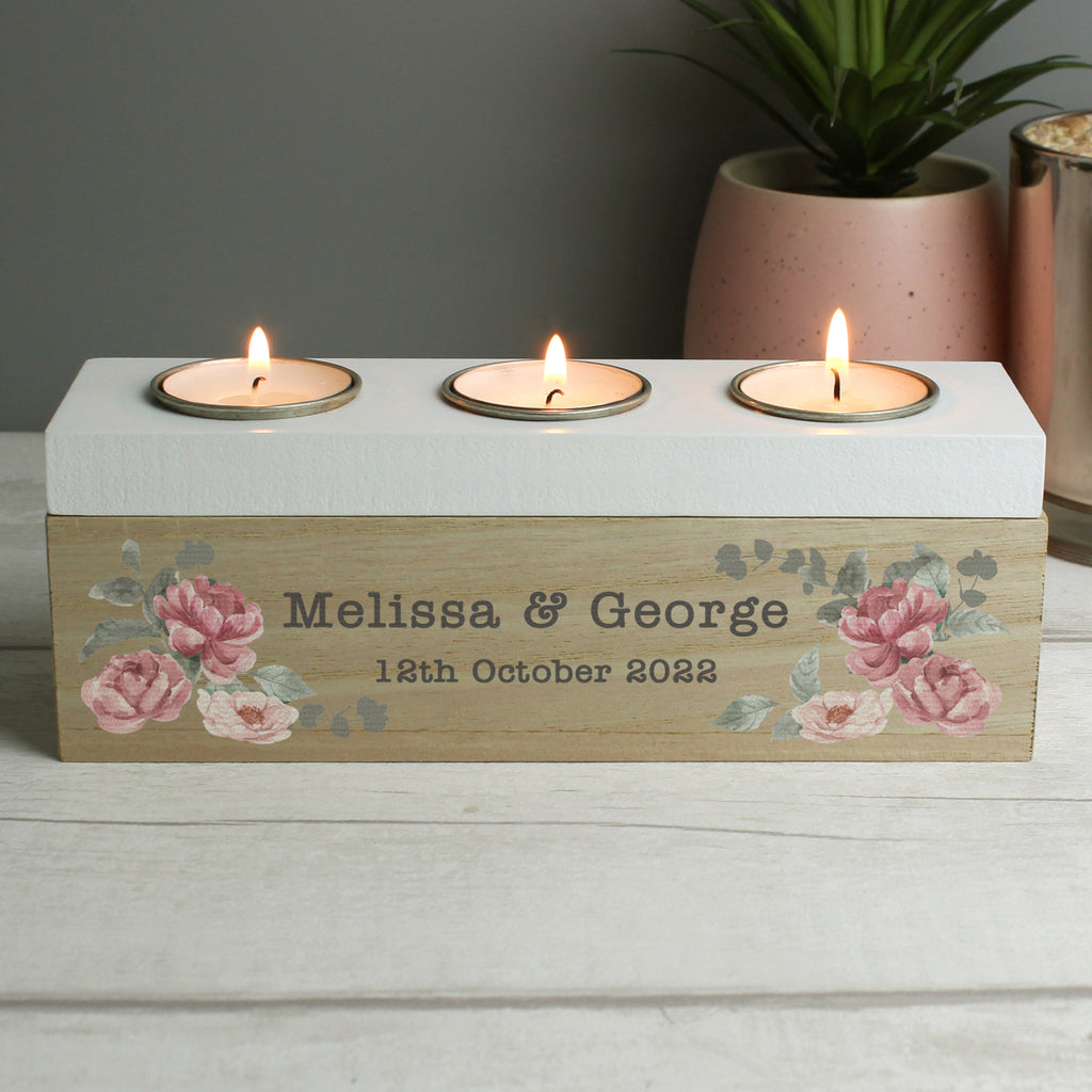 Personalised Floral Watercolour Triple Tealight Box | Candles & Reed Diffusers | Inspired Creative Gifts