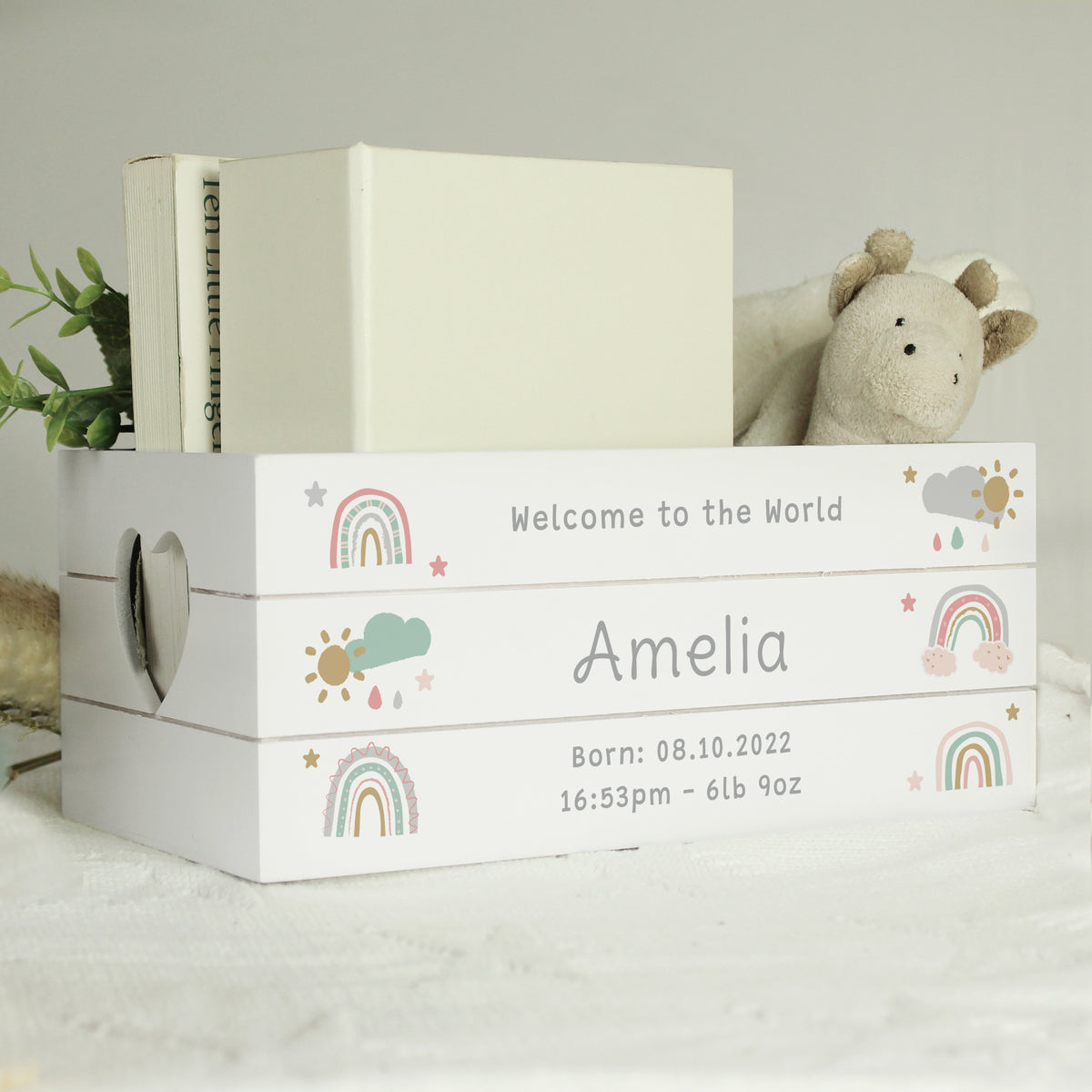 Personalised Pastel Rainbow White Wooden Crate | Storage | Inspired Creative Gifts