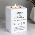 Personalised Couples White Wooden Tea light Holder | Candles & Reed Diffusers