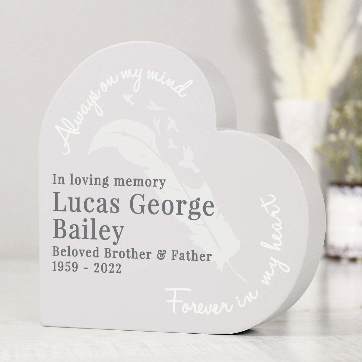 Personalised Feather Free Standing Heart Ornament | Ornaments