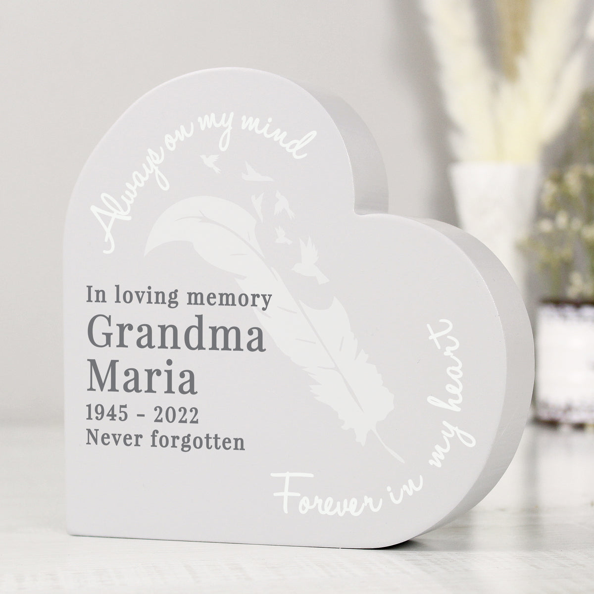 Personalised Feather Free Standing Heart Ornament | Ornaments