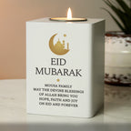 Personalised Eid and Ramadan White Wooden Tea light Holder | Candles & Reed Diffusers