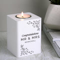 Personalised Floral Leaf White Wooden Tea Light Holder | Gift for Her