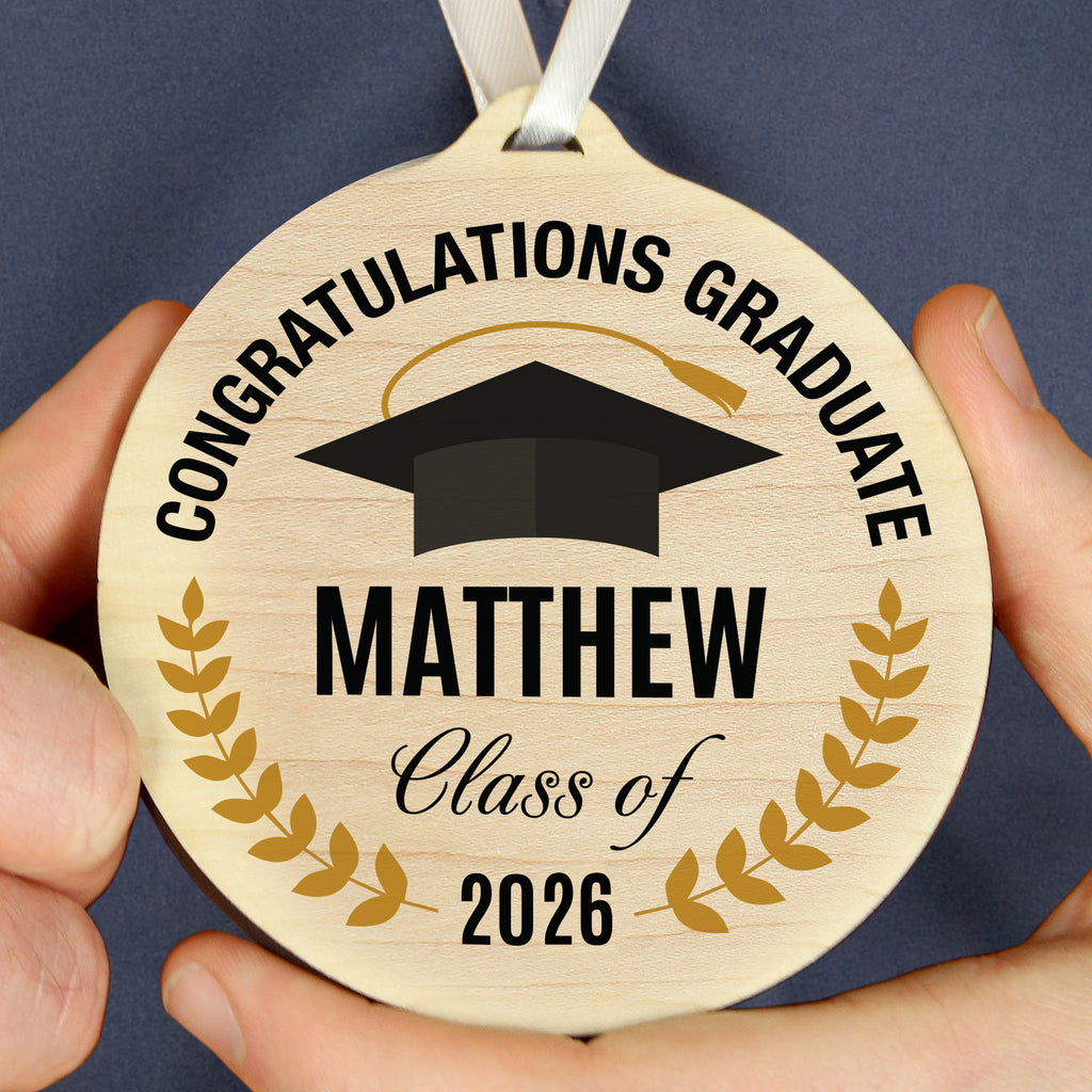 Personalised Graduation Round Wooden Decoration | Keepsakes | Inspired Creative Gifts