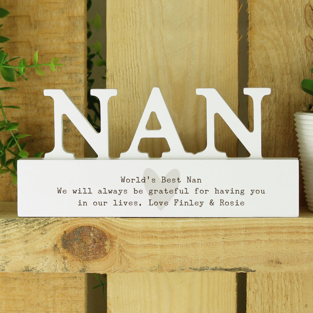 Personalised Free Text Heart Wooden Nan Ornament | Mother's Day Gift