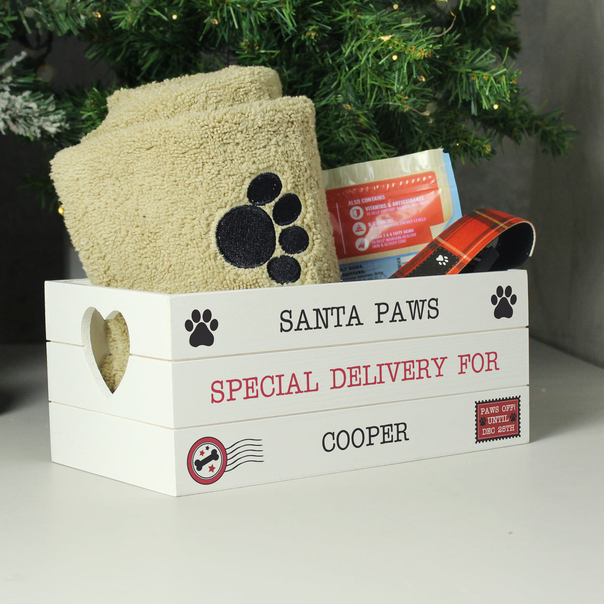 Personalised Santa Paws White Wooden Crate for Christmas