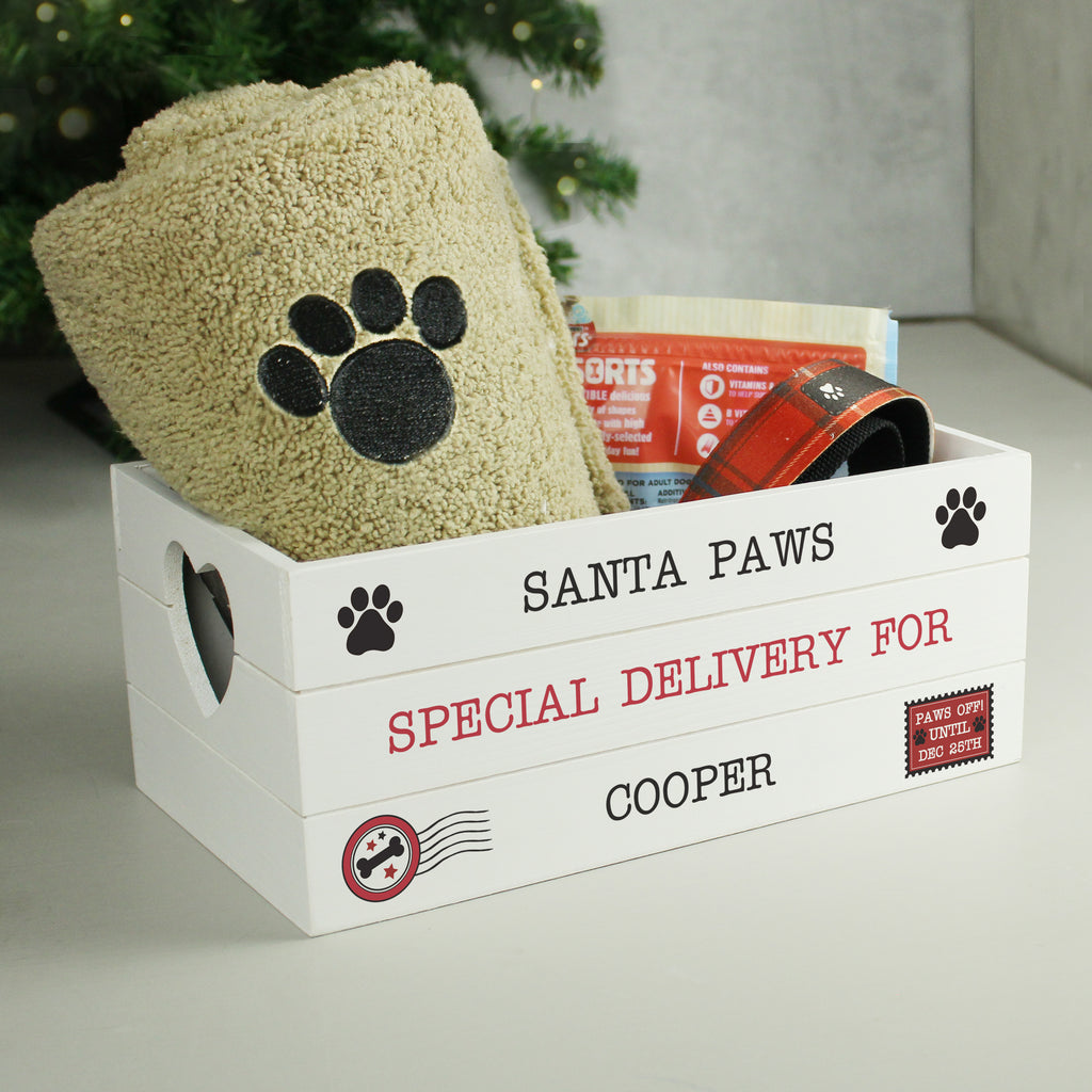 Personalised Santa Paws White Wooden Crate for Christmas