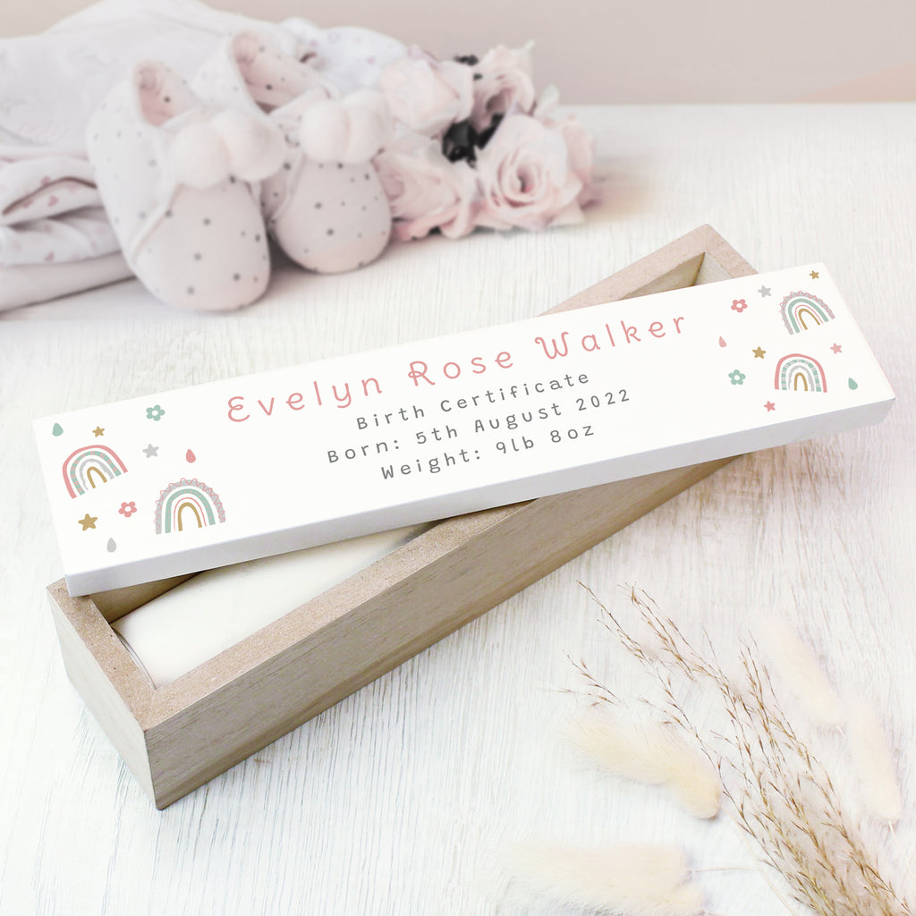 Personalised Rainbow Wooden Birth Certificate Holder | Keepsakes | Inspired Creative Gifts
