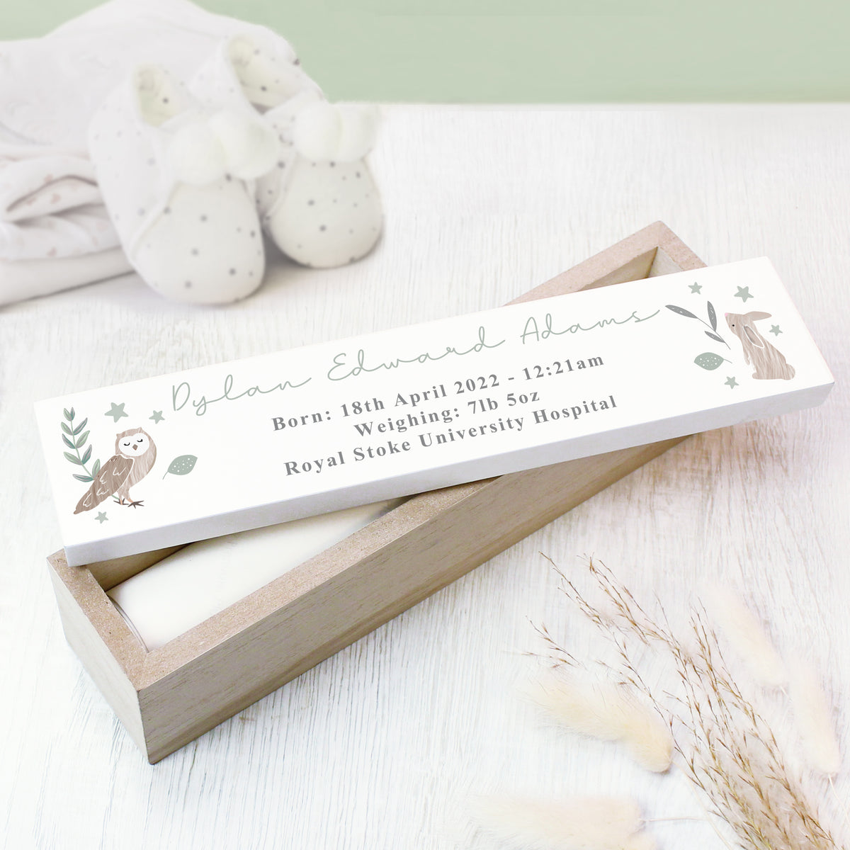 Personalised Woodland Animals Wooden Birth Certificate Holder | Keepsakes | Inspired Creative Gifts
