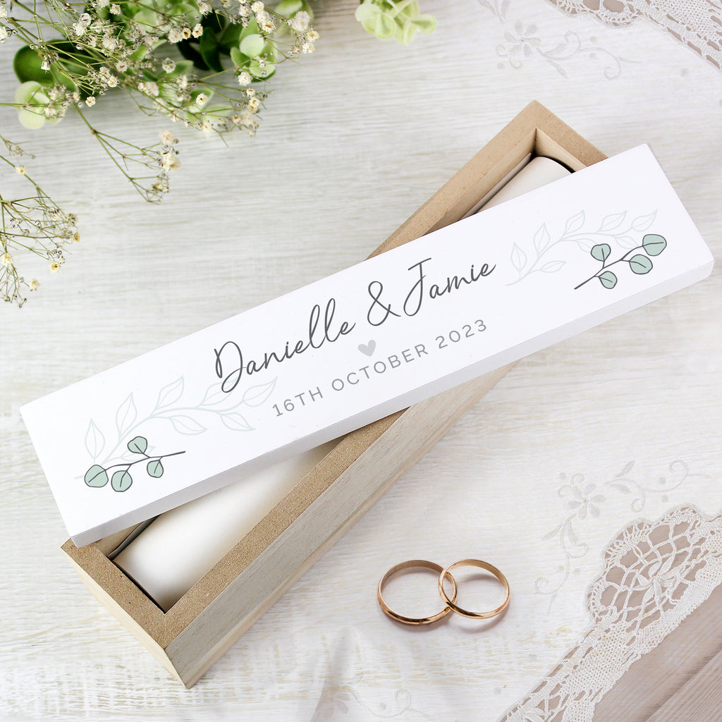 Personalised Botanical Leaves Wooden Certificate Holder | Keepsakes
