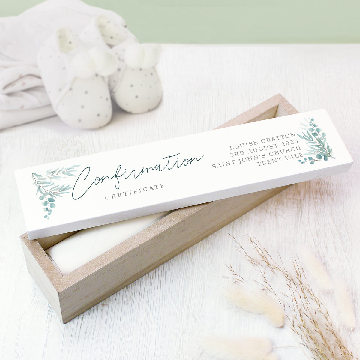 Personalised Botanical Wooden Certificate Holder | Keepsakes
