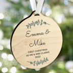 Personalised Botanical Round Wooden Decoration for Christmas