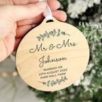 Personalised Botanical Round Wooden Decoration for Christmas