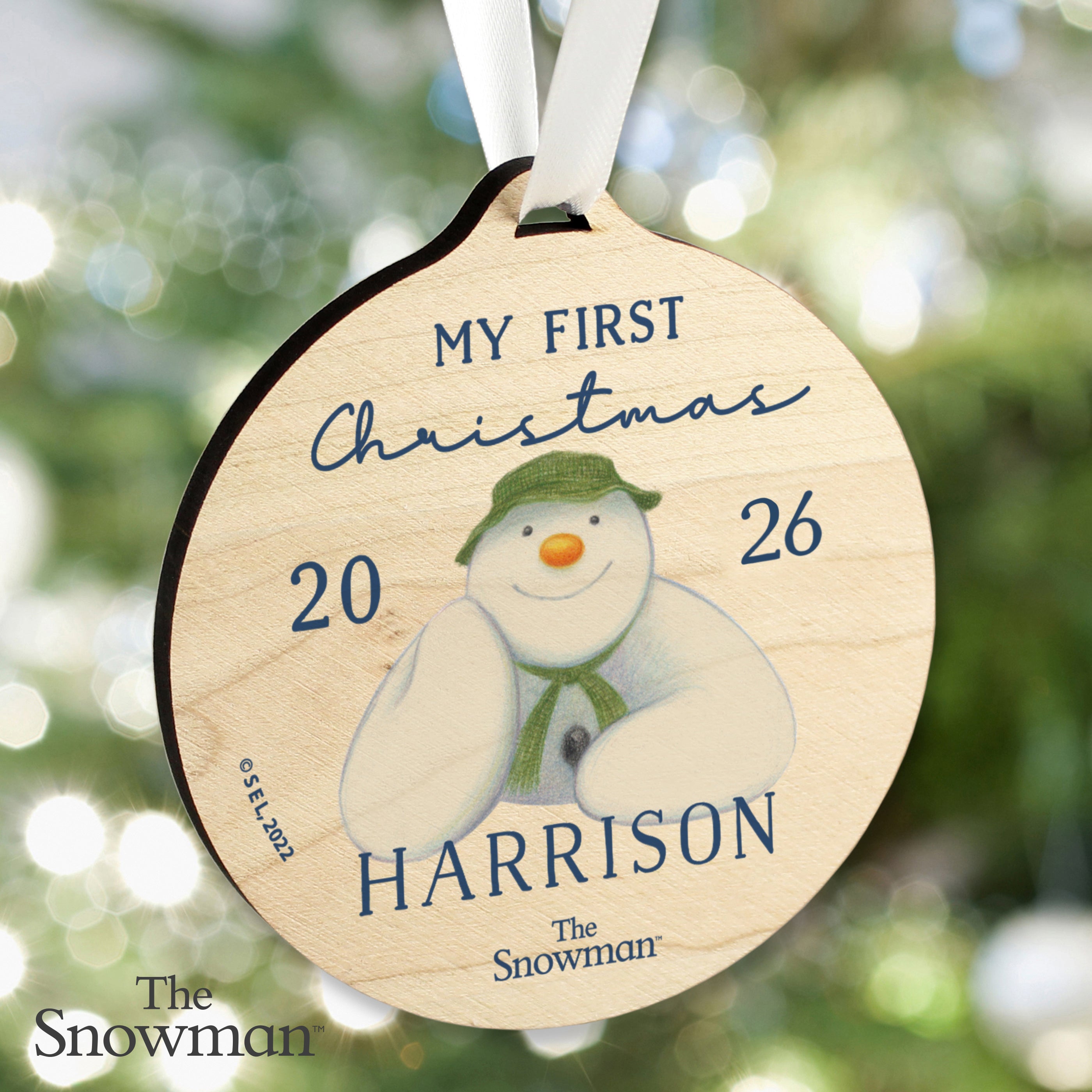 Personalised The Snowman My First Christmas Round Wooden Decoration |  | Inspired Creative Gifts