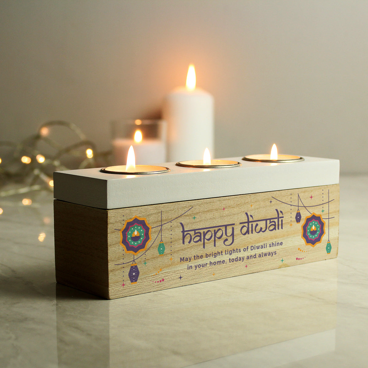 Personalised Diwali Triple Tealight Box | Candles & Reed Diffusers