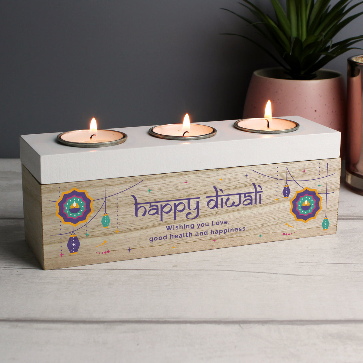 Personalised Diwali Triple Tealight Box | Candles & Reed Diffusers