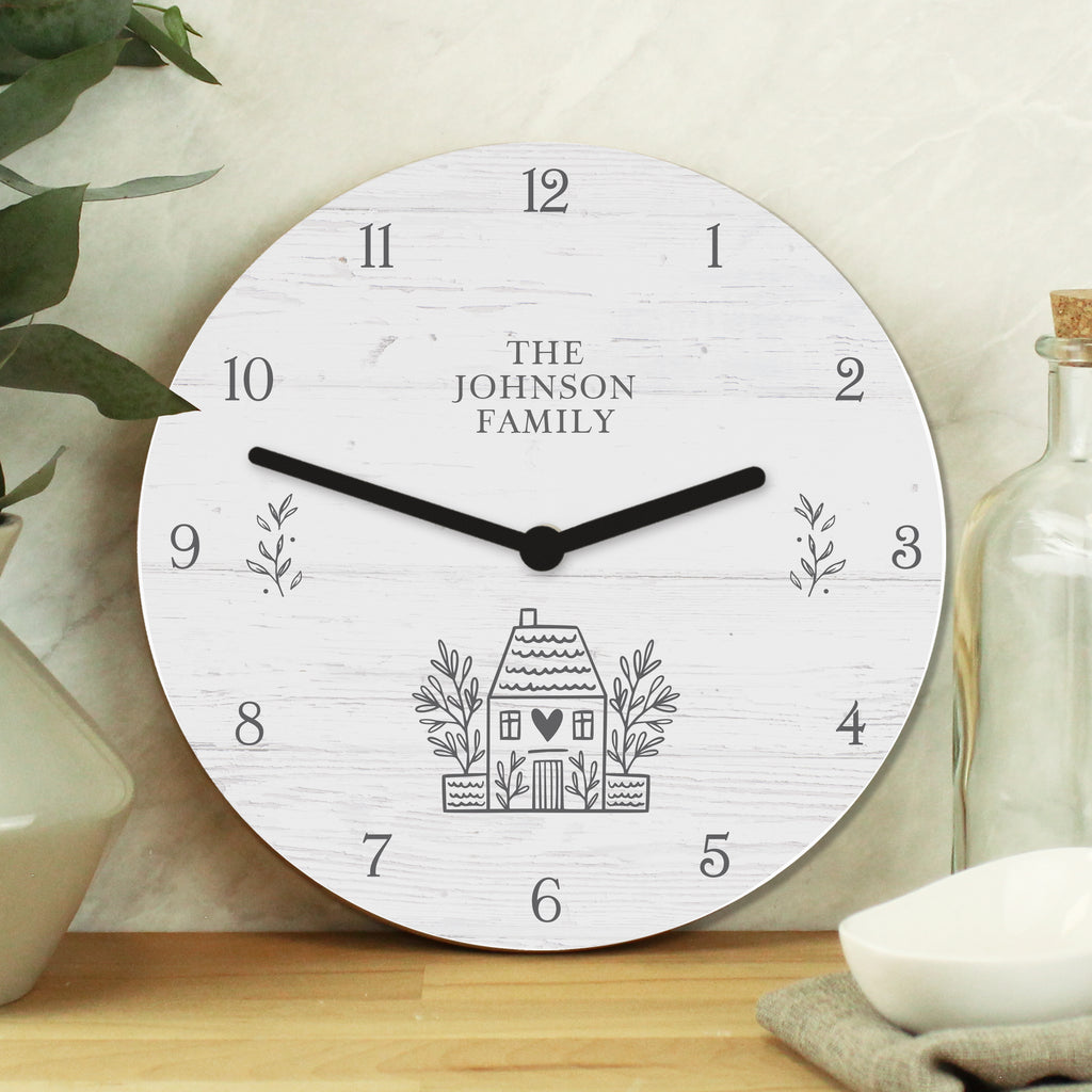 Personalised HOME Shabby Chic Wooden Clock - Wall Clock - Inspired Creative Gifts