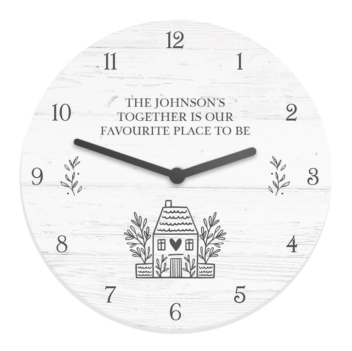 Personalised HOME Shabby Chic Wooden Clock - Wall Clock - Inspired Creative Gifts