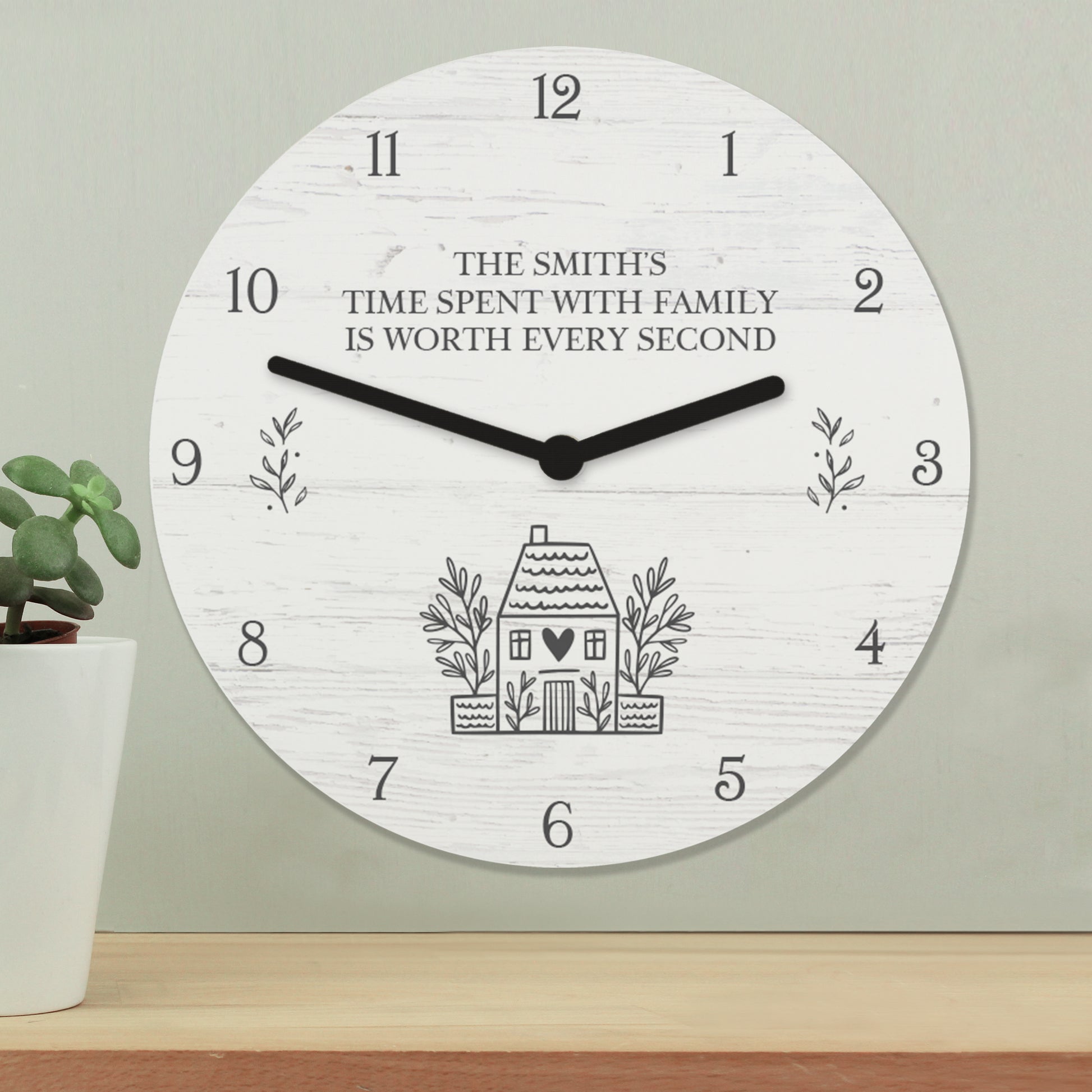 Personalised HOME Shabby Chic Wooden Clock - Wall Clock - Inspired Creative Gifts