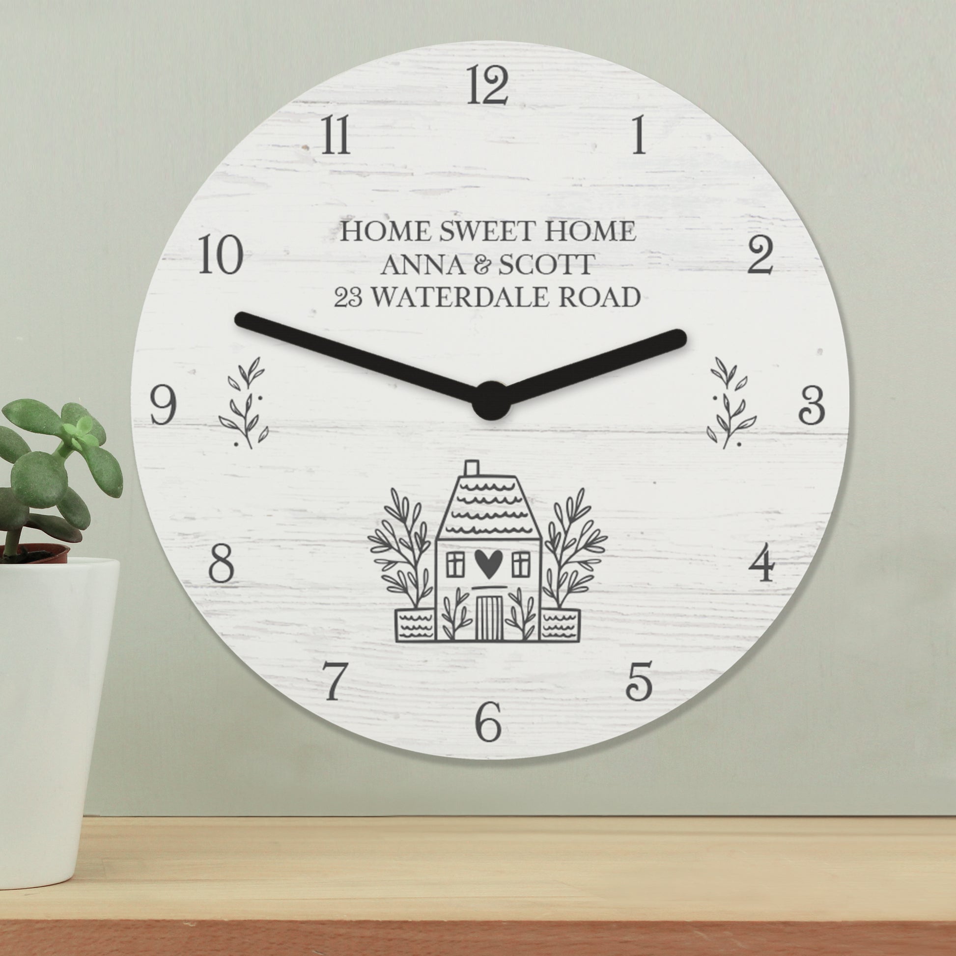 Personalised HOME Shabby Chic Wooden Clock - Wall Clock - Inspired Creative Gifts