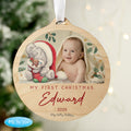 Personalised First Christmas Tiny Tatty Teddy Photo Upload Round Wooden Decoration |  | Inspired Creative Gifts