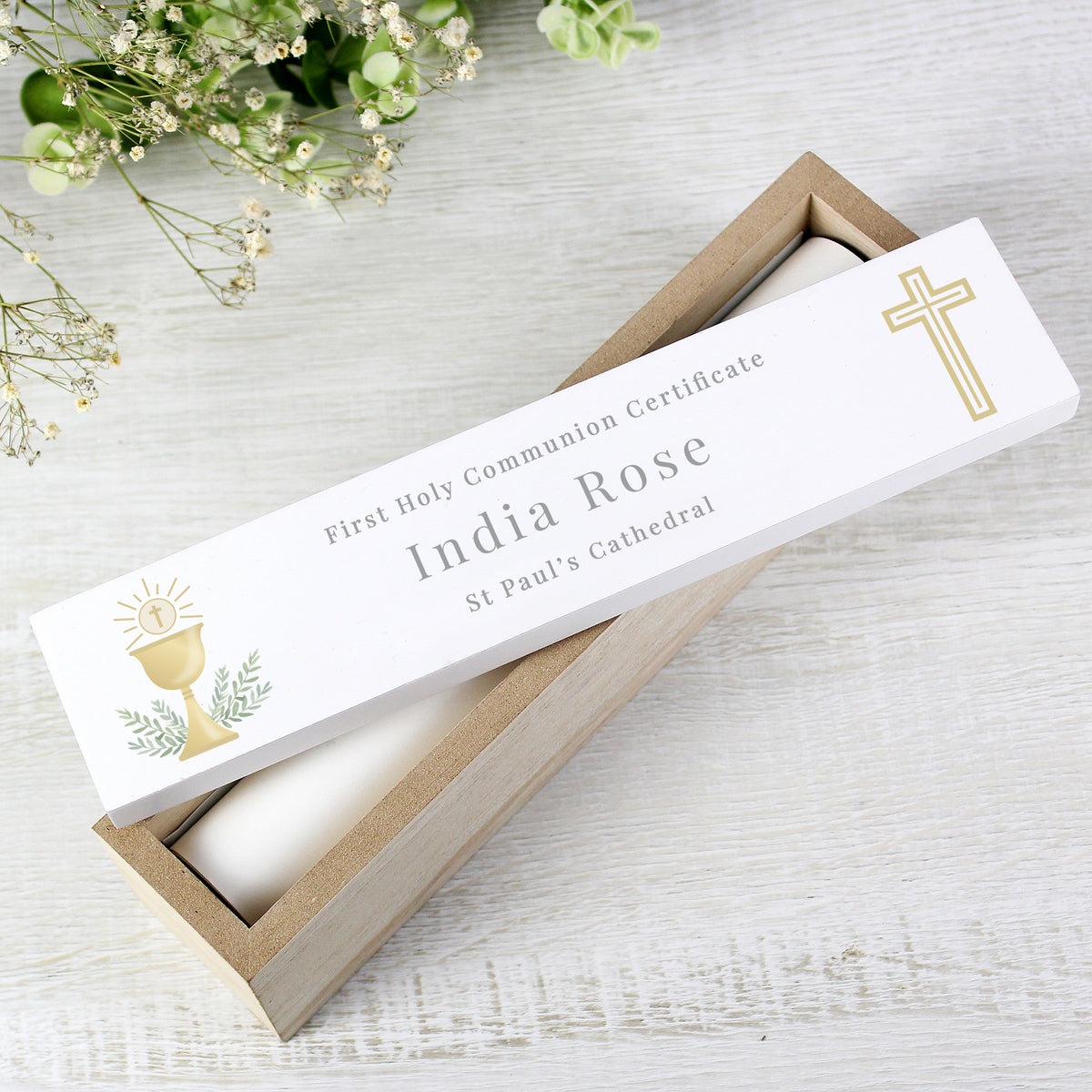 Personalised Religious Wooden Certificate Holder | Keepsakes