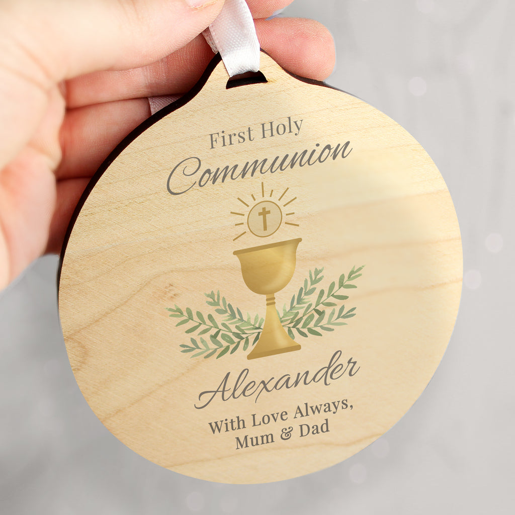 Personalised First Holy Communion Round Wooden Decoration | Hanging Decorations & Signs