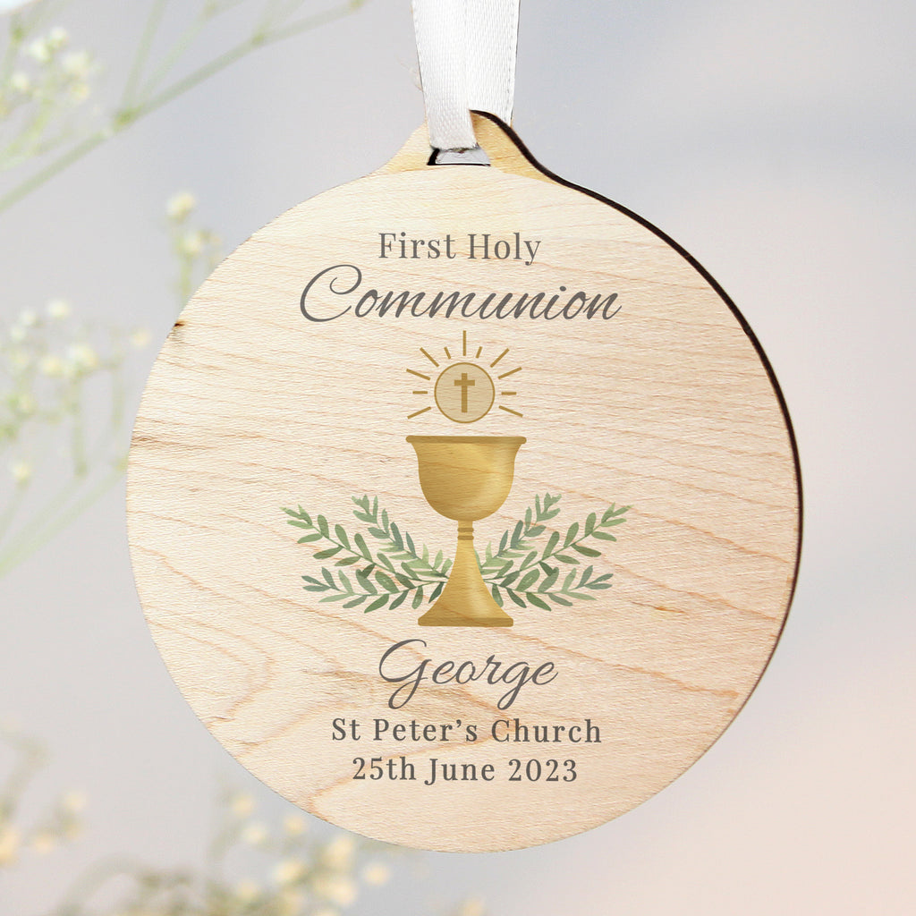 Personalised First Holy Communion Round Wooden Decoration | Hanging Decorations & Signs