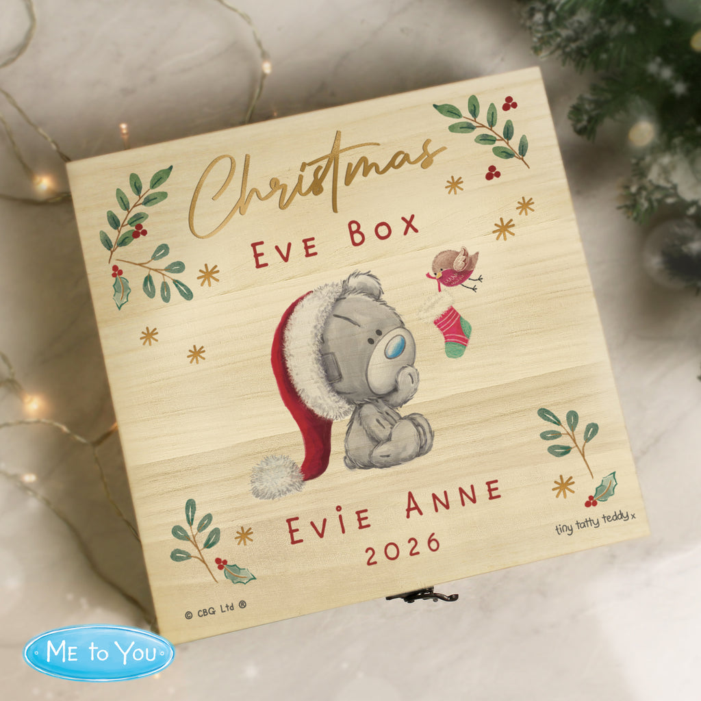 Personalised Winter Christmas Eve Tiny Tatty Teddy Large Wooden Keepsake Box | Trinket, Jewellery & Keepsake Boxes | Christmas Gift