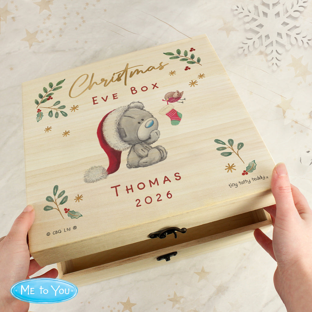 Personalised Winter Christmas Eve Tiny Tatty Teddy Large Wooden Keepsake Box | Trinket, Jewellery & Keepsake Boxes | Christmas Gift