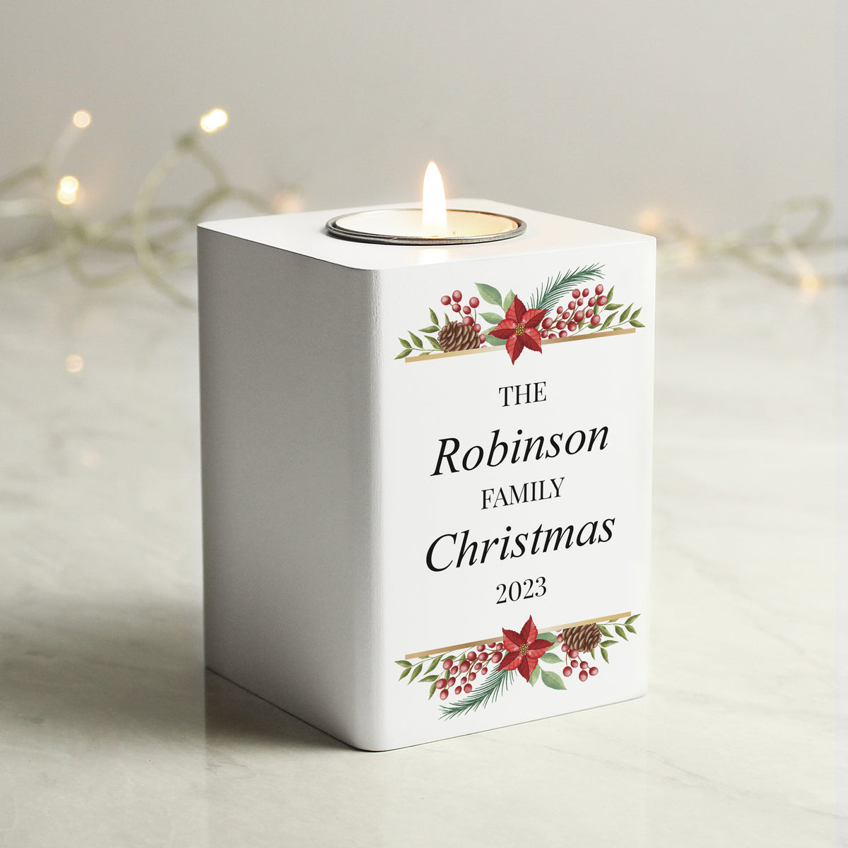 Personalised Christmas Wooden Tealight Holder for Christmas