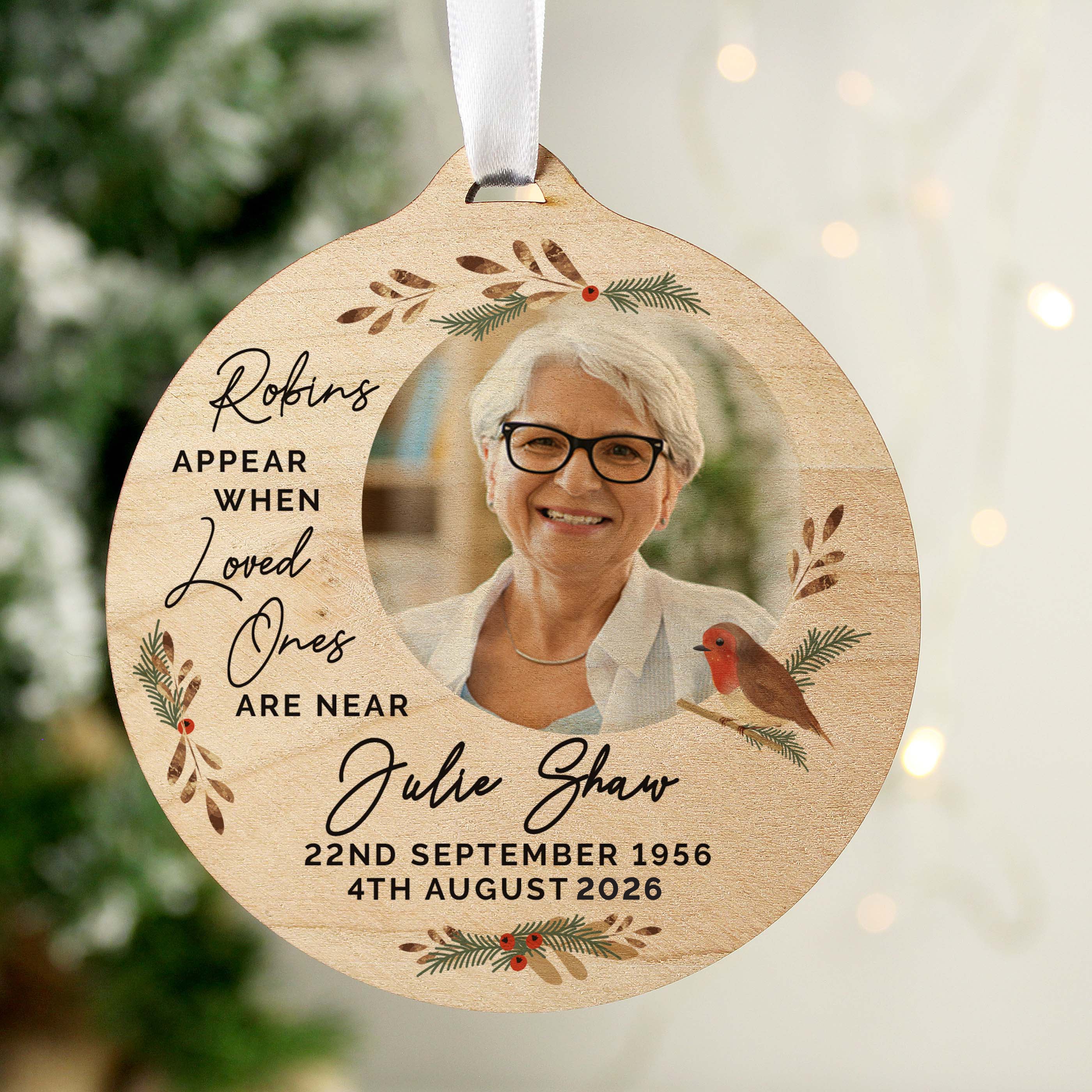 Personalised Photo Upload Robin Memorial Wooden Decoration |  | Inspired Creative Gifts