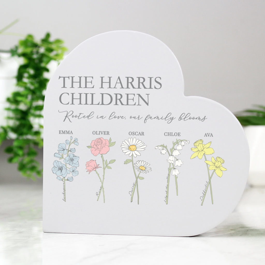 Personalised Flower of the Month Family Heart Ornament | Ornaments | Inspired Creative Gifts