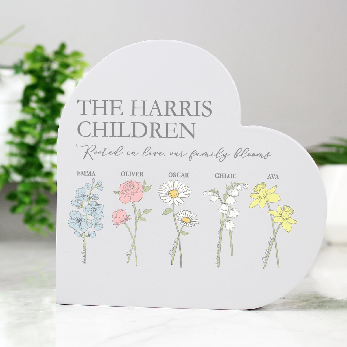 Personalised Flower of the Month Family Heart Ornament | Ornaments | Inspired Creative Gifts