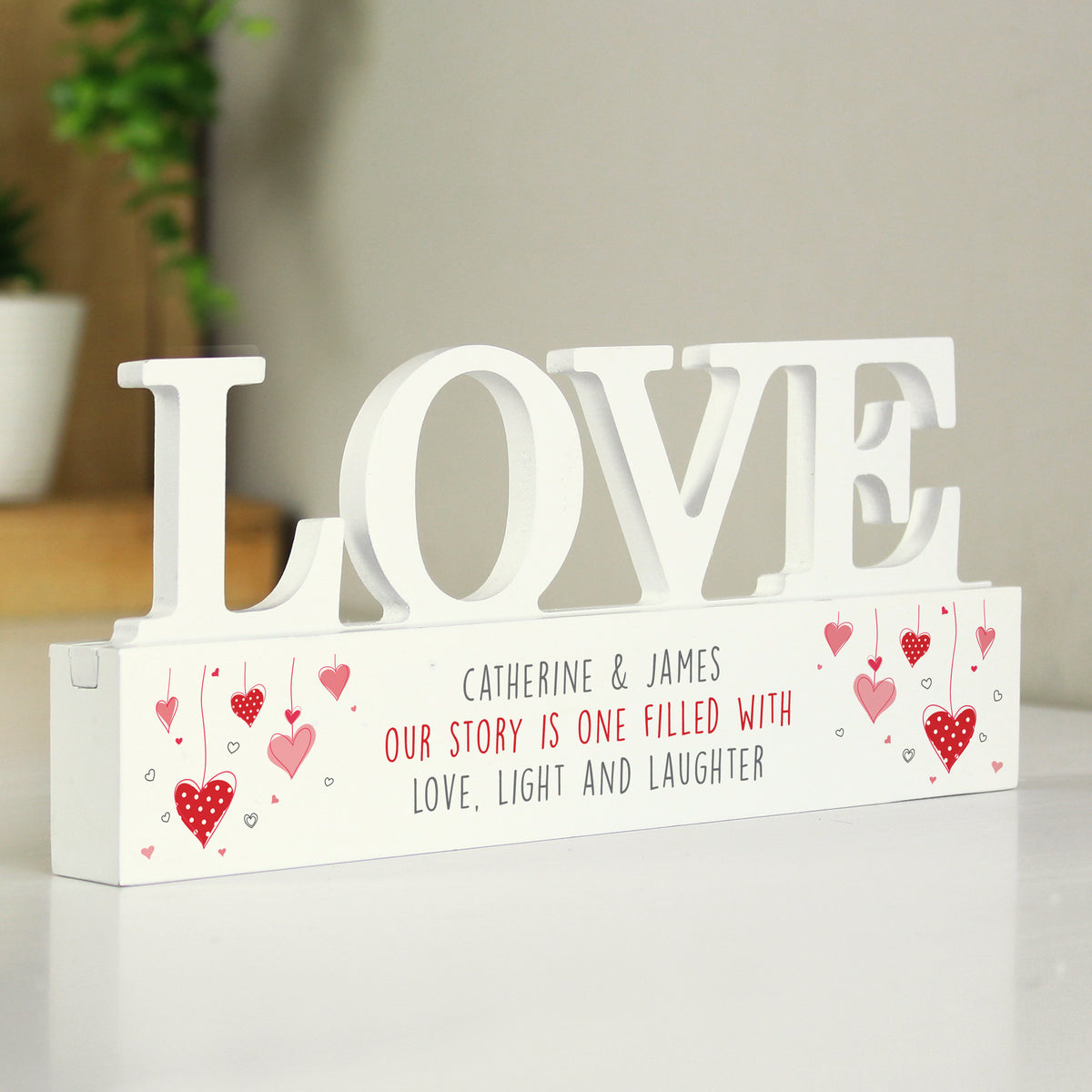 Personalised Red Hearts Wooden Love Ornament | Ornaments