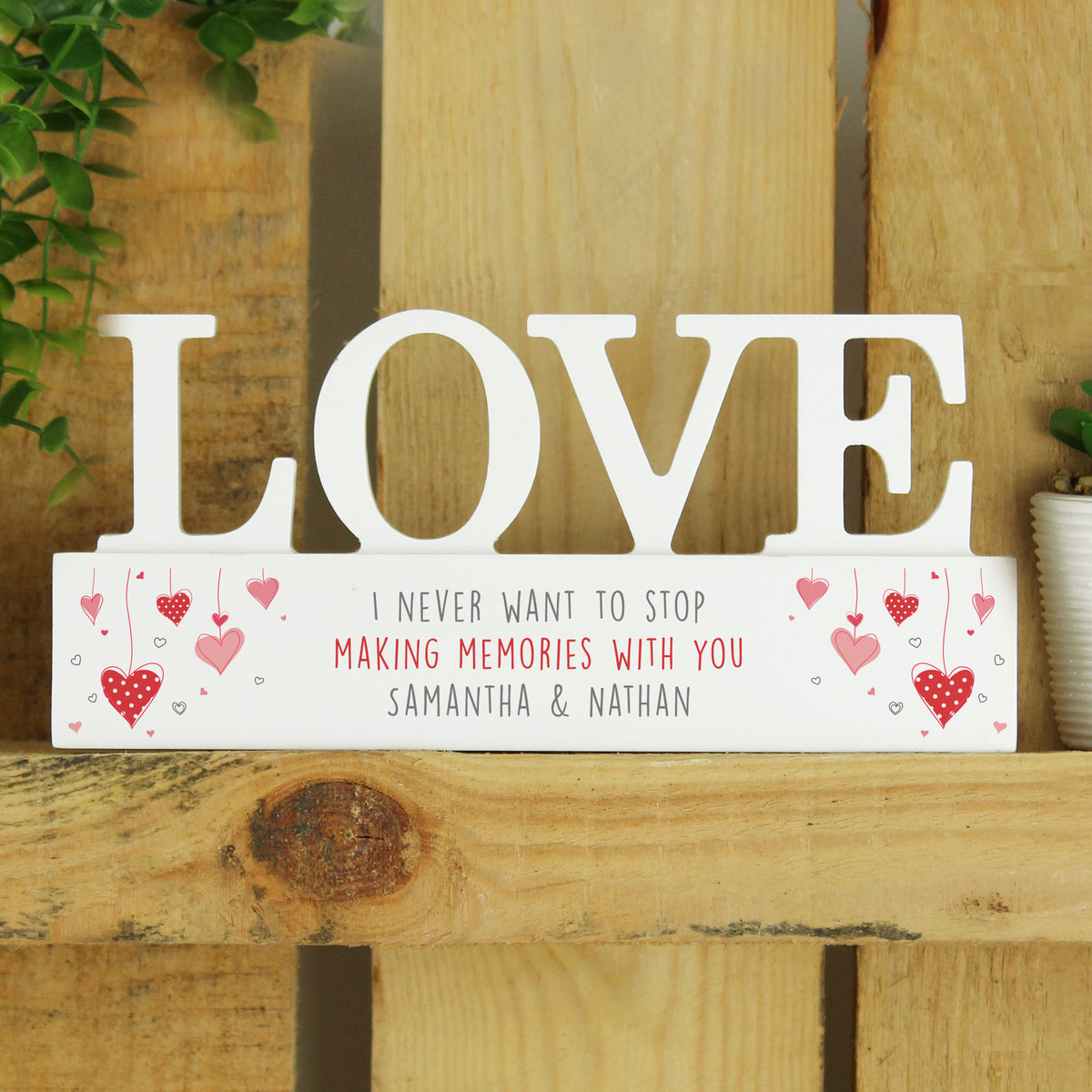 Personalised Red Hearts Wooden Love Ornament | Ornaments