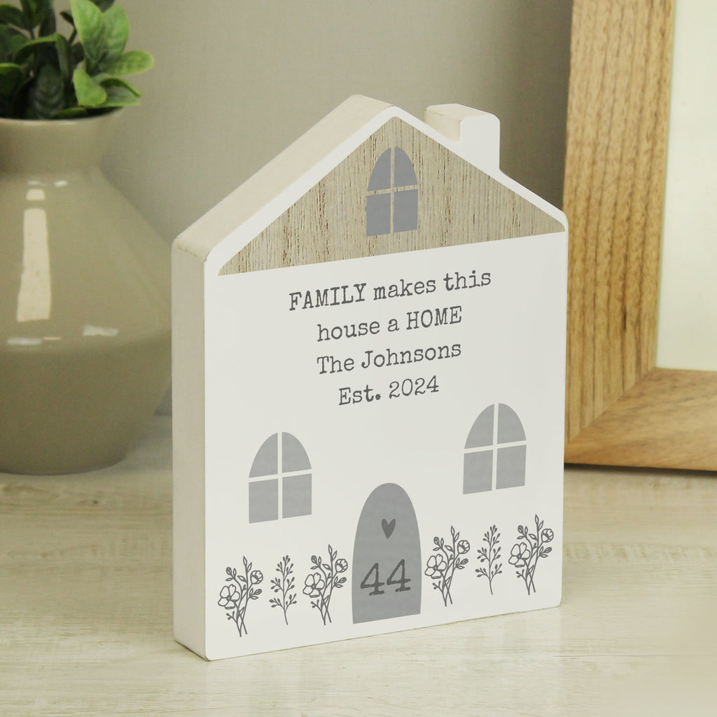Personalised Grey Wooden House Ornament | Christmas Gift