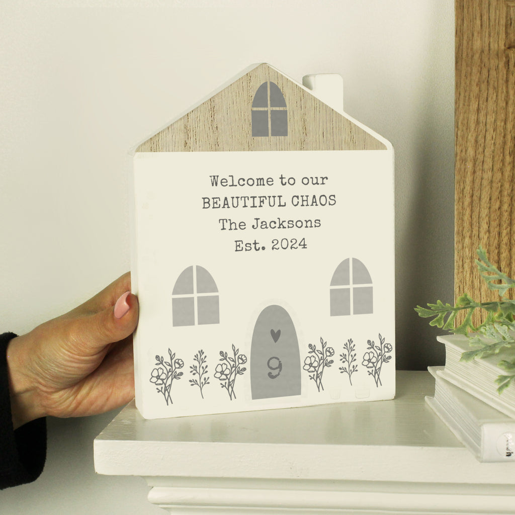 Personalised Grey Wooden House Ornament | Christmas Gift