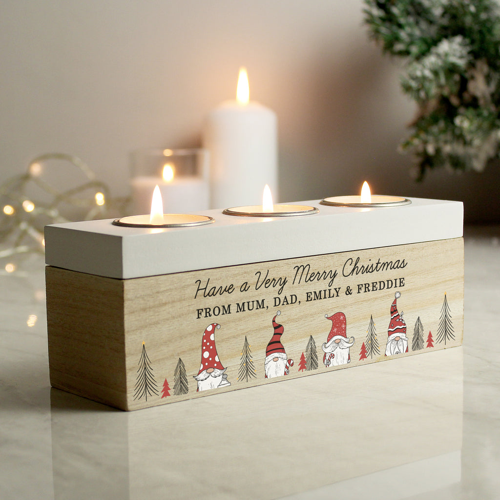 Personalised Gonk Christmas Triple Tea Light Box for Christmas