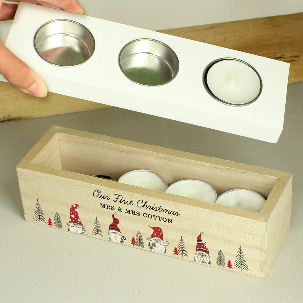Personalised Gonk Christmas Triple Tea Light Box for Christmas