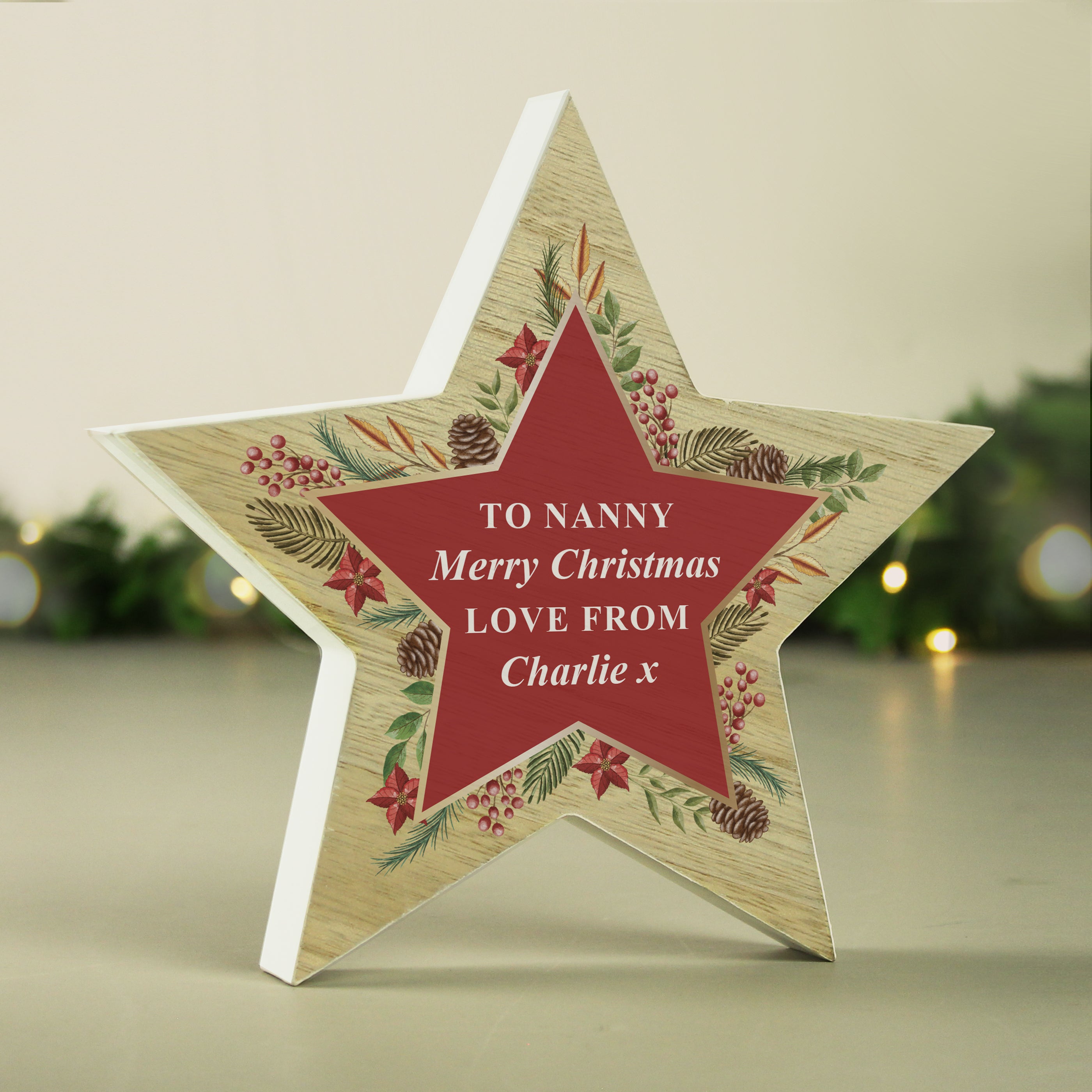 Personalised Christmas Wreath Wooden Star Ornament |  | Inspired Creative Gifts